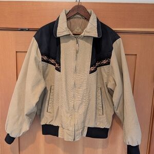 Canyon Guide Vintage 90s Canvas Western Aztec Bomber Tan Black Size Medium